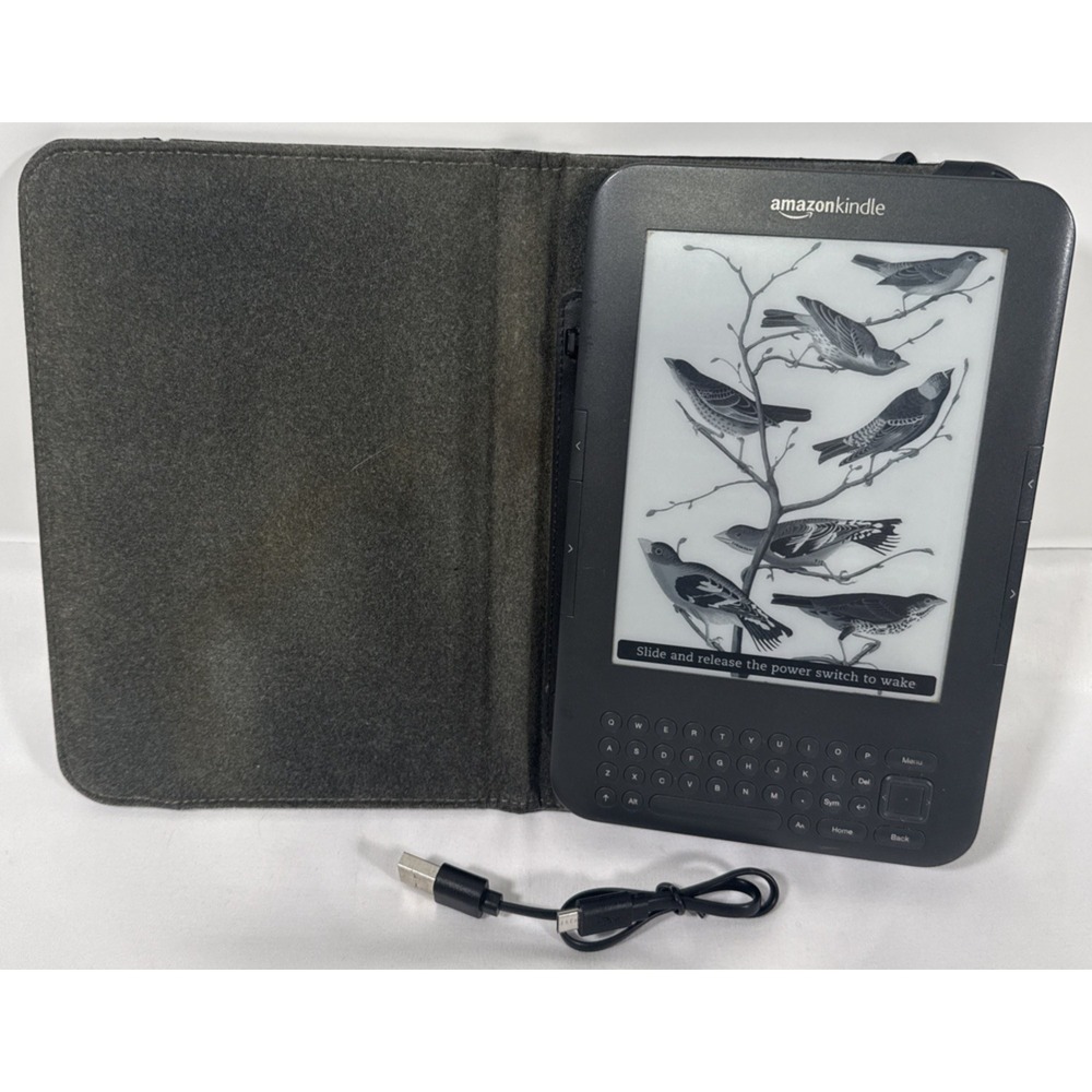 Amazon Kindle Keyboard 3rd Gen E-Reader 6in Graphite Wi-Fi Lighted Case Cable